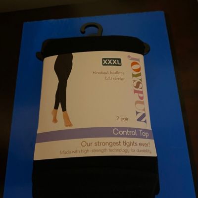 WOMEN'S SIZE XXXL JOYSPUN 2 PK FOOTLESS BLACKOUT CONTROL TOP TIGHTS 120 DENIER